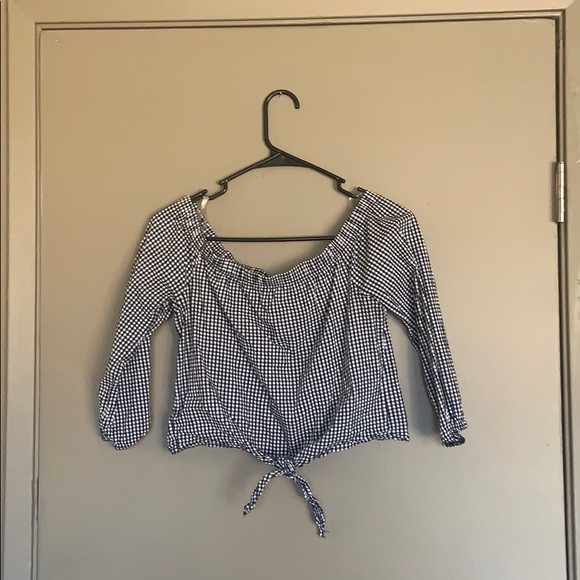ivy and main Tops - Gingham Off Shoulder Crop Top